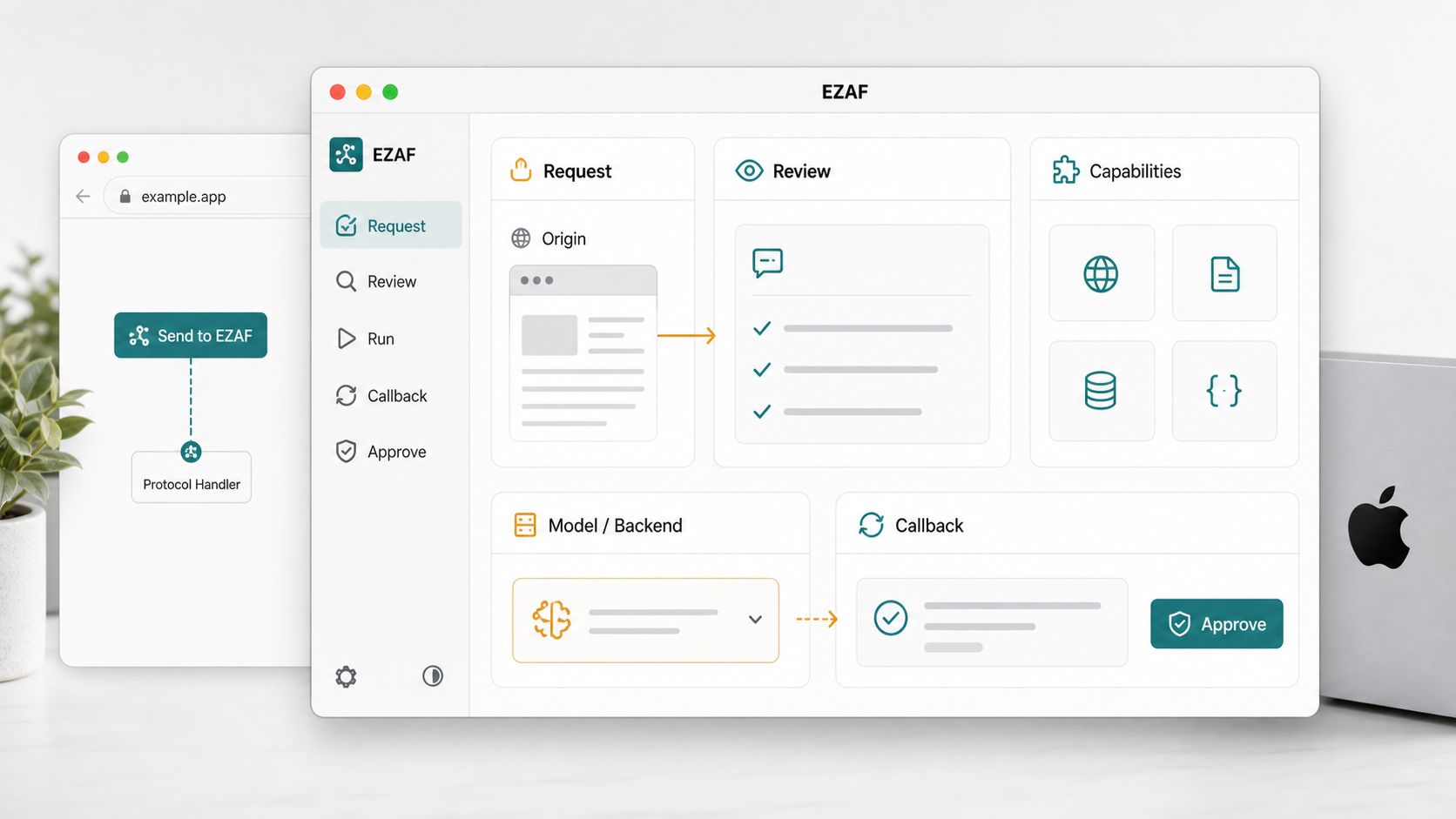 EZAF local agent review console mockup